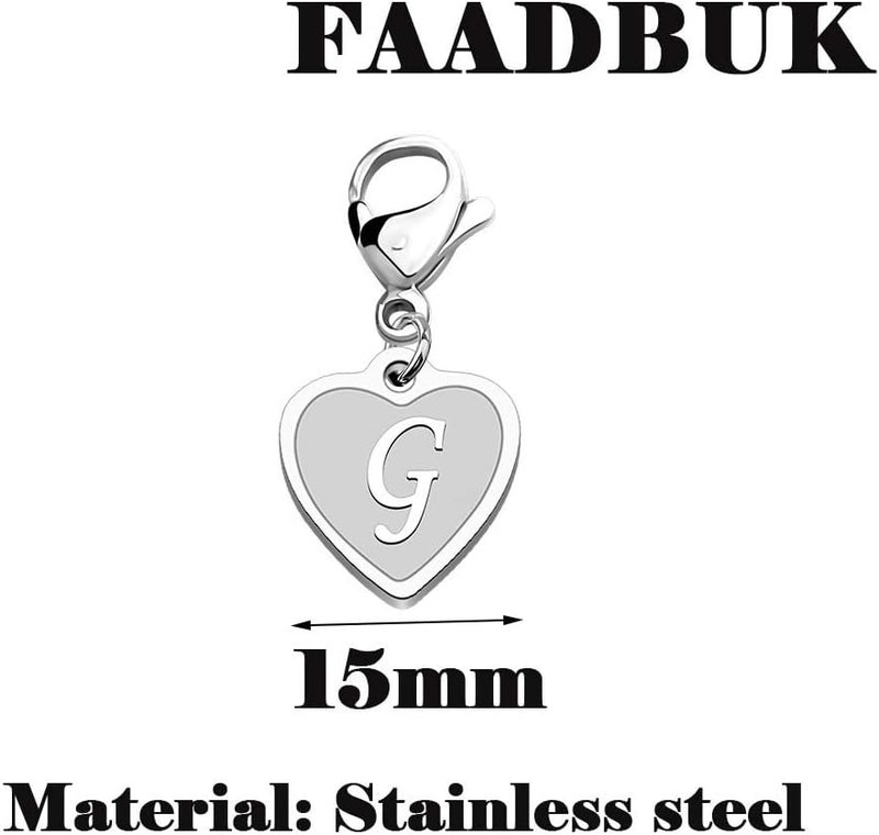 FAADBUK Initial Letter A-Z Alphabet Heart Charms for Jewelry Bracelet Keychain Necklace Initial Stainless steel Clasp Clip on Charm - Image 1